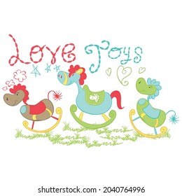 Cute wooden horse toy with flowers and text Love Toys