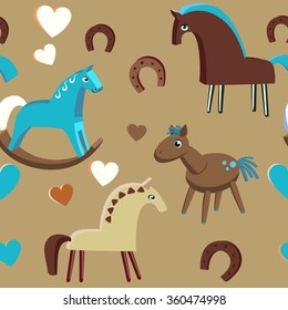 Cute wooden horses seamless pattern 