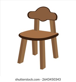 Cute Wooden Kids Chair with Cloud-Shaped Backrest, Child-Sized Playroom or Nursery Furniture, Minimalist Children’s Seating Isolated on White Background Illustration

