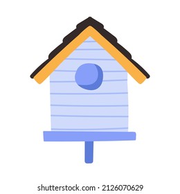 Cute wooden purple birdhouse for birds isolated on a white background. Cartoon vector illustration. 