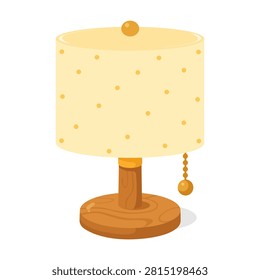 Cute Wooden Table Lamp Flat Vector Illustration with Fabric Lampshade Isolated on White
