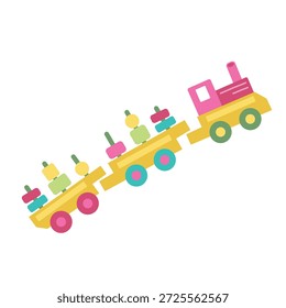 Cute Wooden Toy Train Vector Illustration for Kids