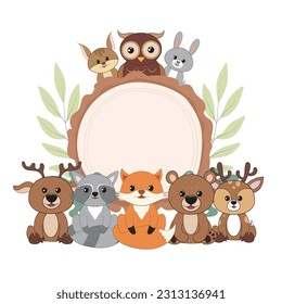 Cute woodlan animals set. Vector characters. Woodland Baby animals illustration for children.