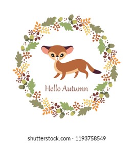 Cute woodland animal in cartoon style isolated on a white background. Autumn poster. Childhood vector illustration.