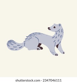 Cute woodland animal, lovely polecat. Forest ferret, wild friendly weasel with furry tail. Adorable mink, funny fluffy predator in childish style. Flat isolated vector illustration on white background