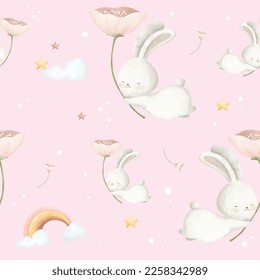 Cute woodland animal Seamless pattern background. Watercolor illustration. Design for paper, fabric, child’s room