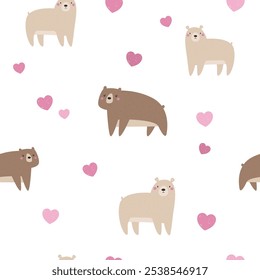 Cute Woodland Animal Seamless Pattern. Adorable Vector Forest Bear for Designs and Crafts.