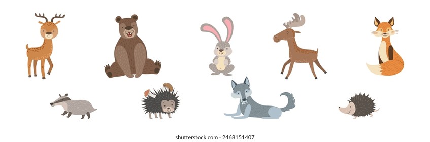 Cute Woodland Animal and Wild Fauna Vector Set