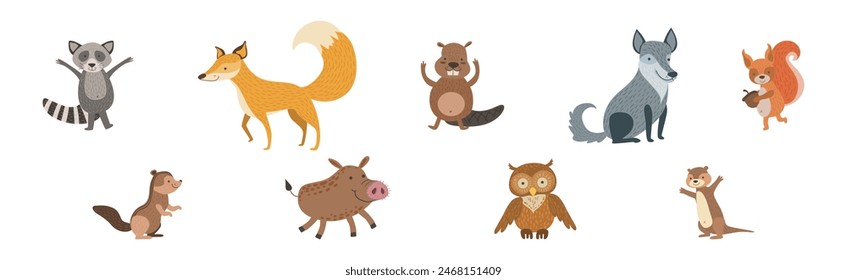 Cute Woodland Animal and Wild Fauna Vector Set