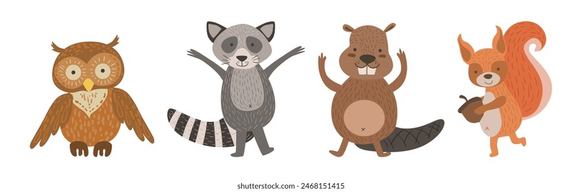 Cute Woodland Animal and Wild Fauna Vector Set