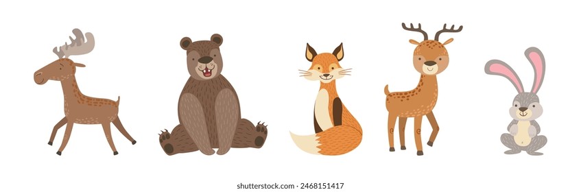 Cute Woodland Animal and Wild Fauna Vector Set