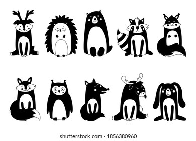 Cute animales de Woodland y vector de elementos de diseño forestal.