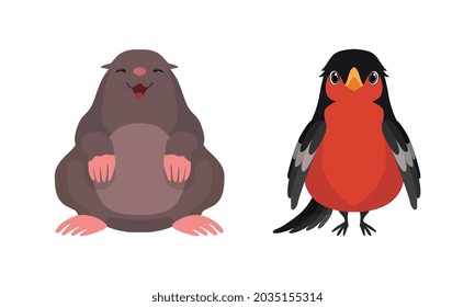 Cute Woodland Animals with Mole and Woodpecker Vector Set