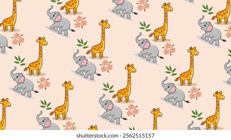 Cute Woodland Animals pattern background. Childish Cartoon Animals illustration pattern. Cartoon Animals background. Perfect for fabrics, print, textile, wallpaper, and decor. SSTKbackgrounds 