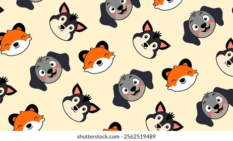 Cute Woodland Animals pattern background. Childish Cartoon Animals illustration pattern. Cartoon Animals background. Perfect for fabrics, print, textile, wallpaper, and decor. SSTKbackgrounds 