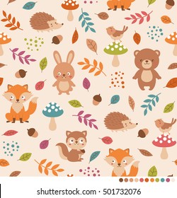 Cute woodland animals pattern background