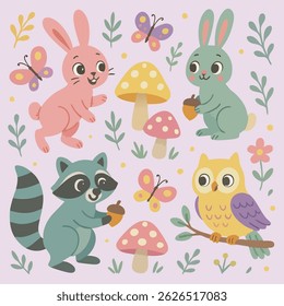 Design de impressão de animais bonito Woodland no vetor