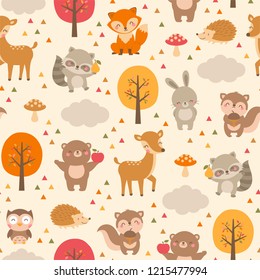 Cute Woodland Animals Seamless Pattern Background