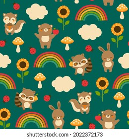 Cute woodland animals seamless pattern background