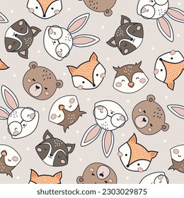 Cute Woodland Animals seamless pattern. Childish Cartoon Animals Background. Cute Cartoon fox, racoon, bear, rabbit, and owl. design for background, wallpaper, fabric, textile and more.
Vector Formats