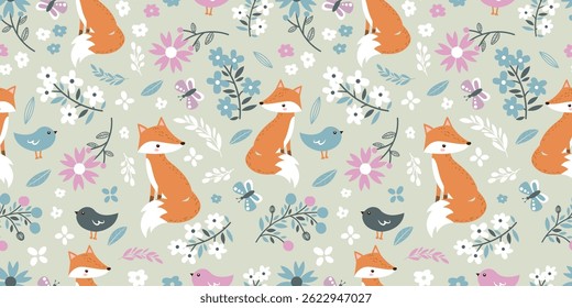 Cute woodland animals seamless patterns and wallpaper