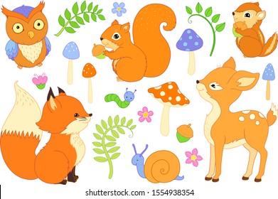 Cute woodland animals vector clip art set