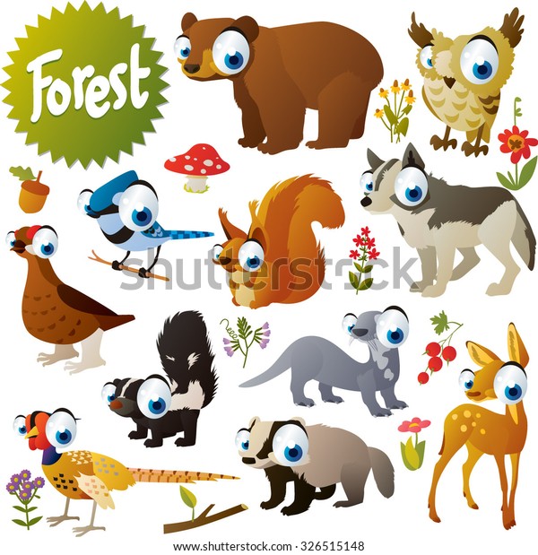 Cute Woodland Forest Animals Birds Children Stock Vector (Royalty Free ...