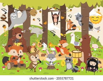 Cute woodland forest animals cartoon character 