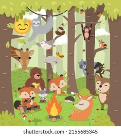 Cute Woodland Forest Animals Cartoon Background