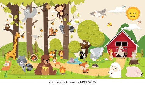 Cute Woodland forest  animals collection 