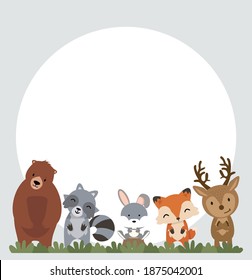 Cute woodland forest animals with copy space