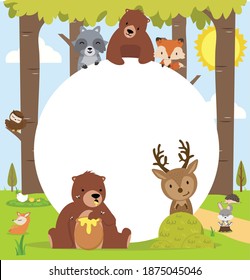 Cute woodland forest animals with copy space