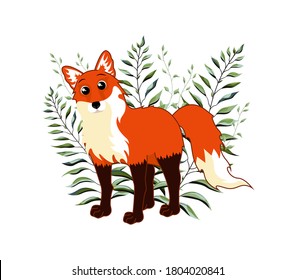 Cute woodland forest animals fox. Great for baby shower and kids design. Vector illustration isolated on white background.