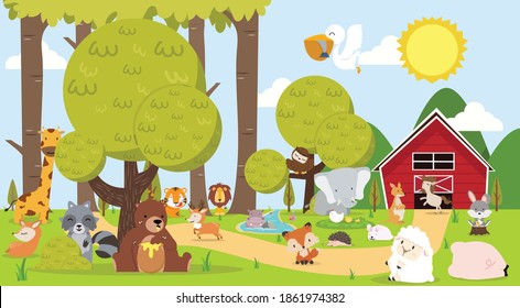 Cute Woodland Mammals In The Forest Animals Set