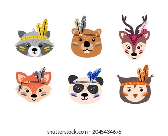 Cute Woodland Tribal Animals Collection Vector