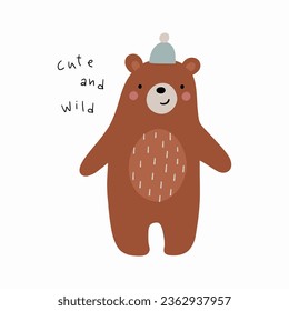 Cute woodland vector illustration. Cartoon bear - illustration in flat style