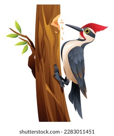 Cute woodpecker bird cartoon illustration isolated on white background