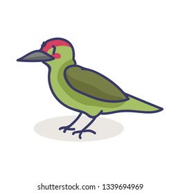Cute woodpecker cartoon vector illustration motif set. Hand drawn isolated bird elements clipart for woodland blog, forest animal graphic,nature web buttons.