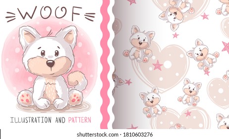 Cute woof dog - seamless pattern