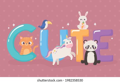 cute word animals cartoon design