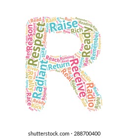 Cute Word Cloud ABC Letters - Series, all the letters from the alphabet, formed by words starting with that letter. R