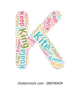 Cute Word Cloud ABC Letters - Series, all the letters from the alphabet, formed by words starting with that letter. K