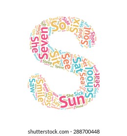 Cute Word Cloud ABC Letters - Series, all the letters from the alphabet, formed by words starting with that letter. S