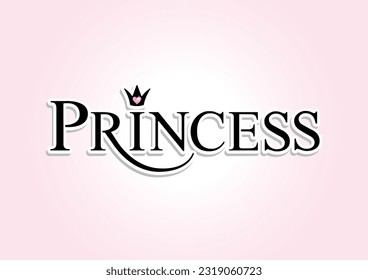 Cute word princess hand lettering with crown. Little princess calligraphy label for kids fashion graphics and t-shirt prints