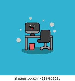 Cute Work Desk Mascot Icon