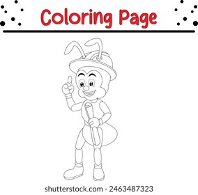 cute worker ant coloring book page for children