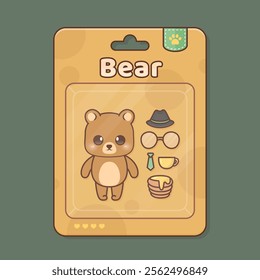 cute worker bear toy in blister packaging design