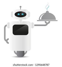 cute working service robot in restaurant holding a tablet vector illustration EPS10