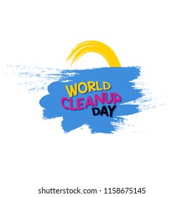 cute world cleanup day typography vector with paint of sun and sea.