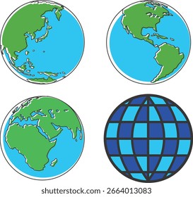 Conjunto de ilustración de globo del mundo lindo 2 Vector